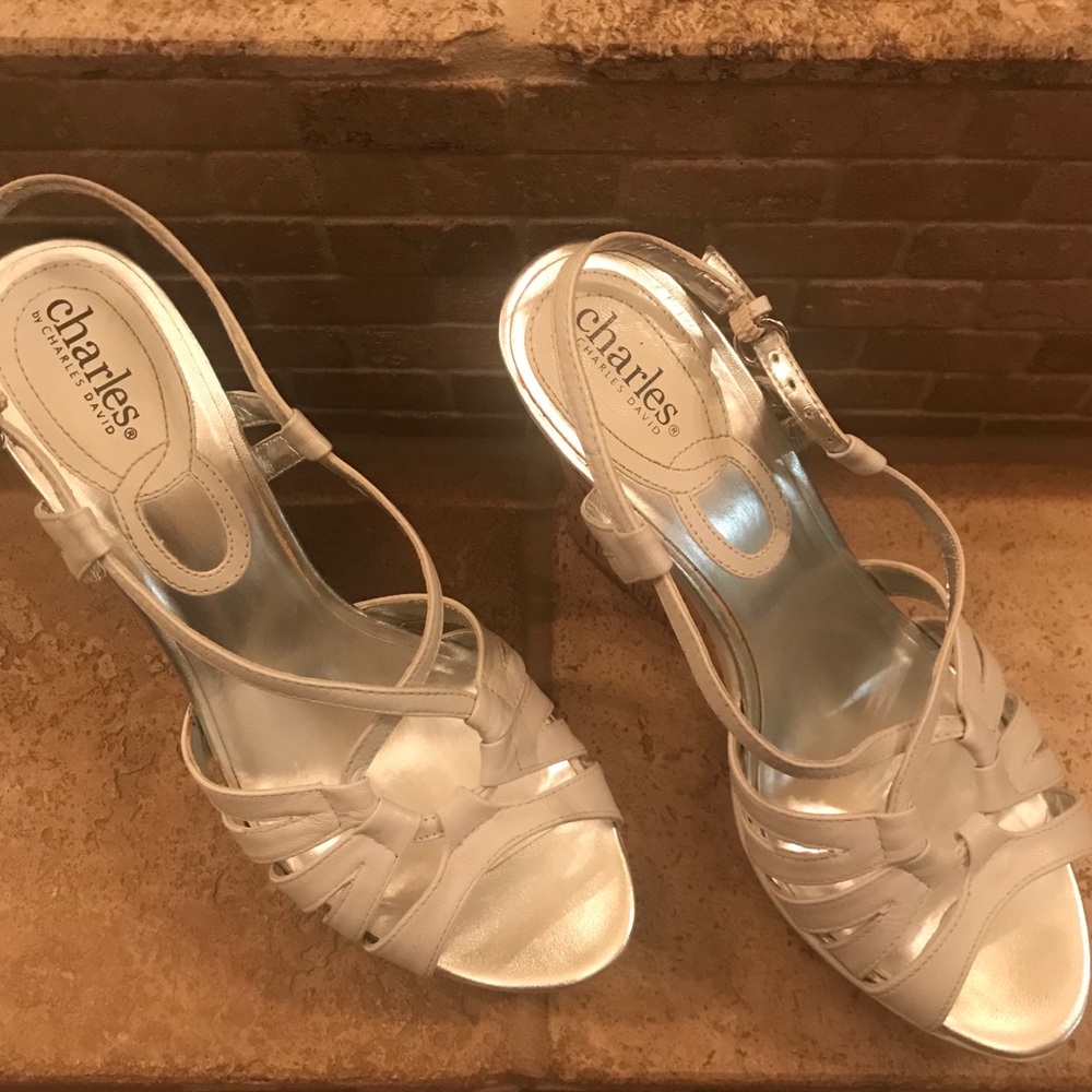 Charles David White Wedge Sandals